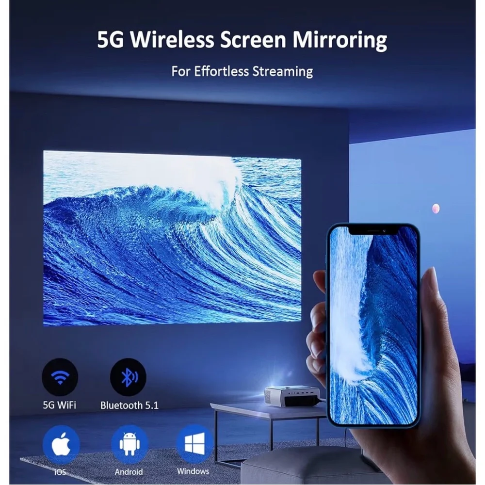 NexiGo WiFi Bluetooth Projector PJ10, 300ANSI, Native 1080P Movie Projector